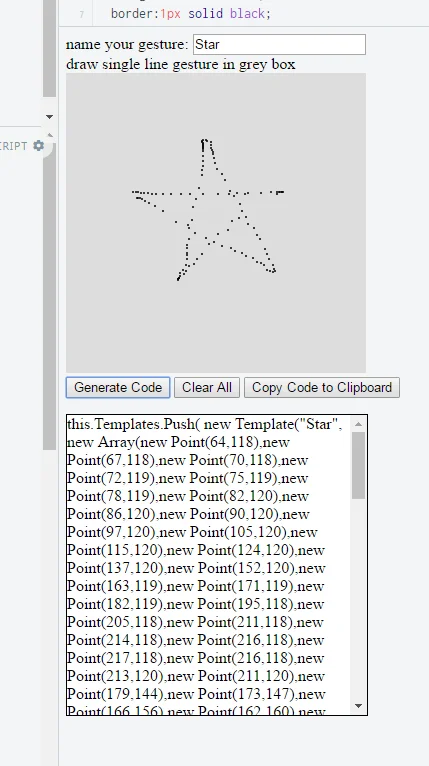 Screenshot of the interface on JSFiddle